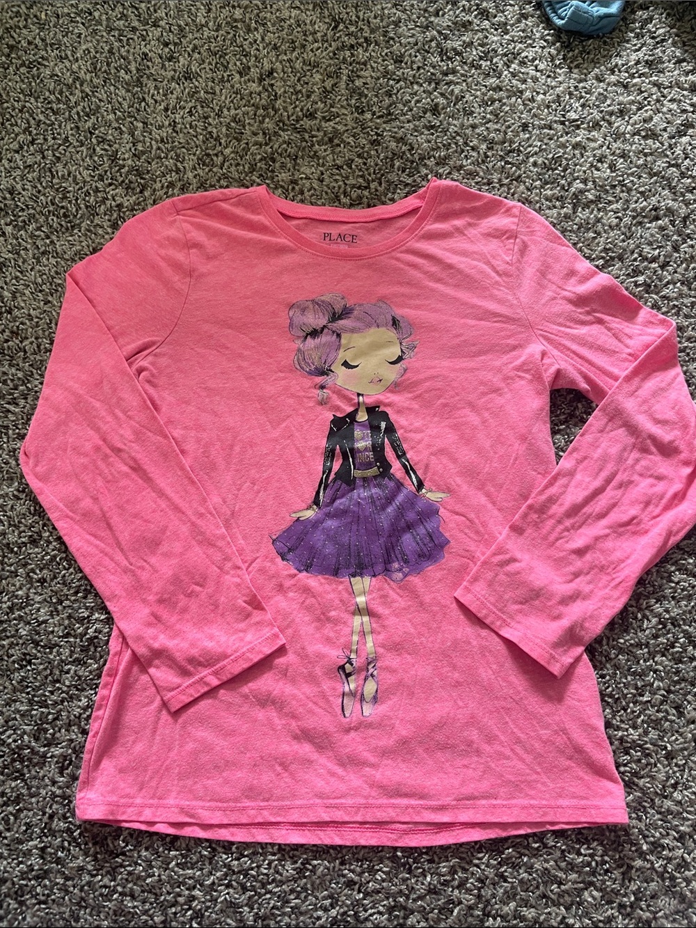 Place Hot Pink Long Sleeve Tee with Purple Ballerina Print
